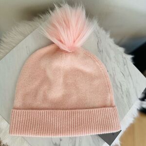 Nordstrom Faux Fur Cashmere Pompom Beanie, Pink, 100% Cashmere, NWT